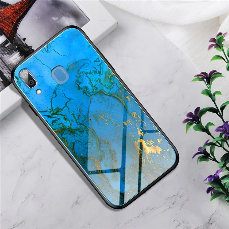 Glass + TPU Hybrid Case for Samsung Galaxy A20/A30 - Sky Blue