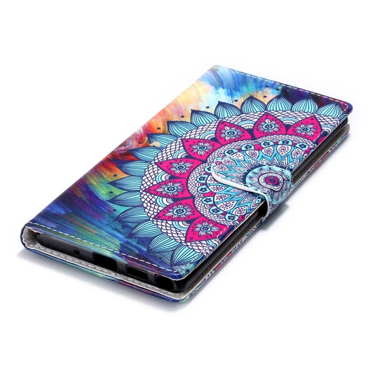 Impressão Brilhante de Impressão de Couro Caixa de Telefone Para Samsung Galaxy Note 10 Plus / Nota 10 Mais 5g - Flor Mandala