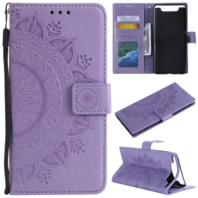 Caixa de Carteira de Couro de Flor da Flor Para Samsung Galaxy A80/A90 - Roxo