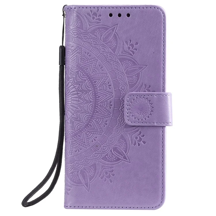 Caixa de Carteira de Couro de Flor da Flor Para Samsung Galaxy A80/A90 - Roxo