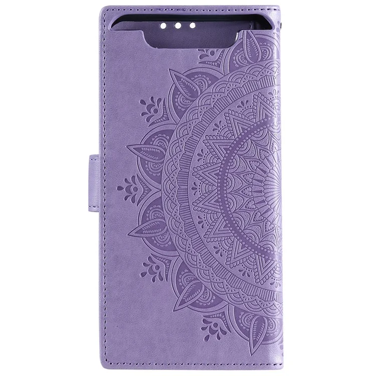 Caixa de Carteira de Couro de Flor da Flor Para Samsung Galaxy A80/A90 - Roxo