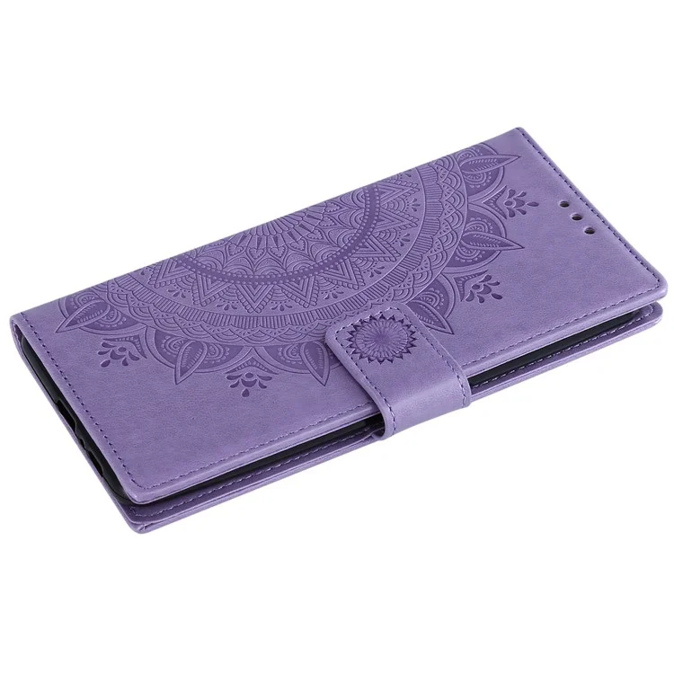 Caixa de Carteira de Couro de Flor da Flor Para Samsung Galaxy A80/A90 - Roxo