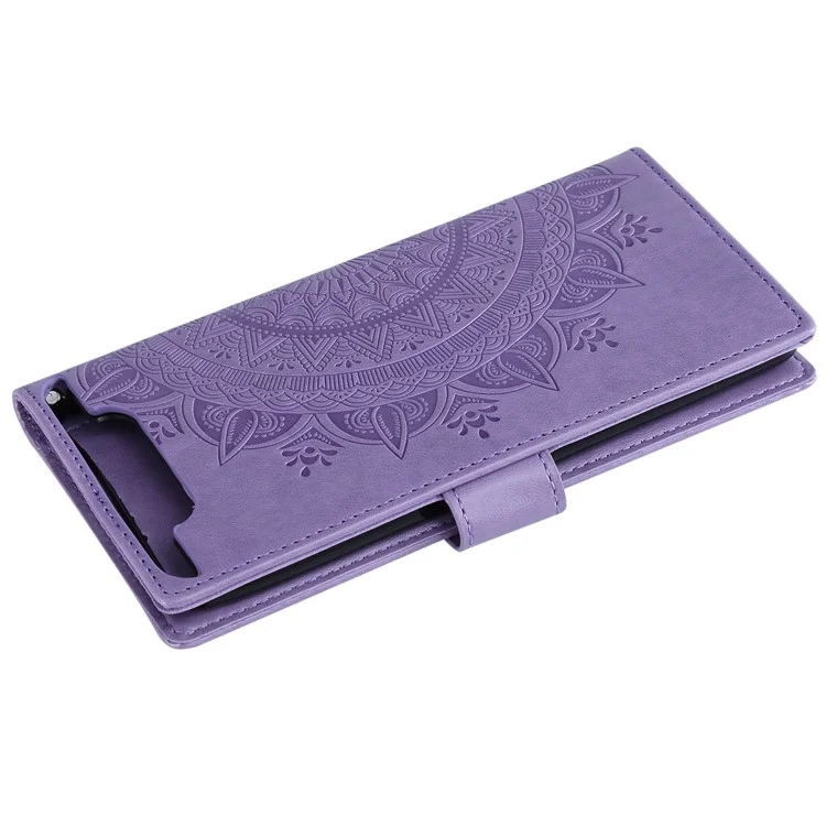 Custodia Per il Portafoglio in Pelle di Fiore Impronta Per Samsung Galaxy A80/A90 - Viola