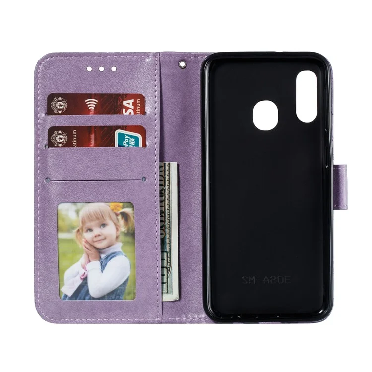 Étui en cuir à fleurs de dentelle Imprint pour Samsung Galaxy A20e - Violet