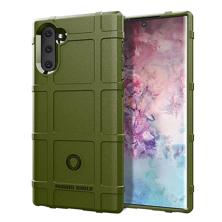 Anti-shock Shield Square Grid Texture TPU Phone Case Protection Cell Phone Cover for Samsung Galaxy Note 10 / Note 10 5G - Green