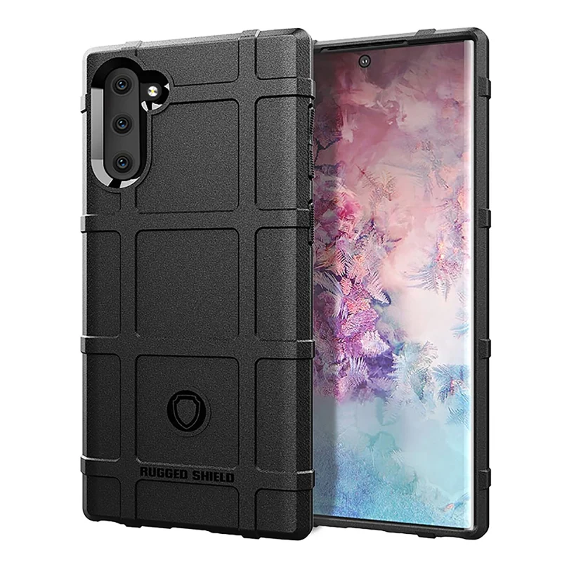 Anti-shock Shield Square Grid Texture TPU Phone Case Protection Cell Phone Cover for Samsung Galaxy Note 10 / Note 10 5G - Black