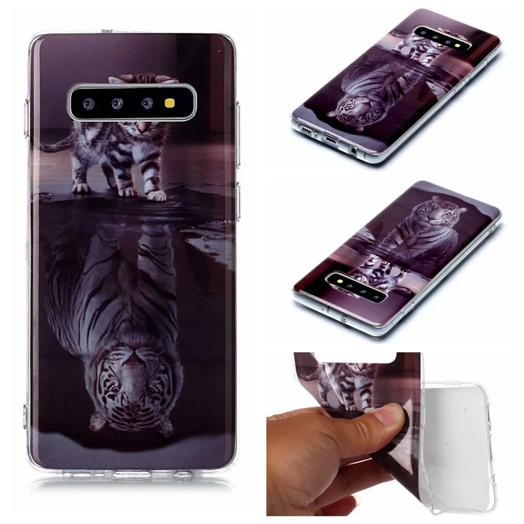 Pattern Printing IMD TPU Case for Samsung Galaxy S10 Plus - Cat and Reflection in Water