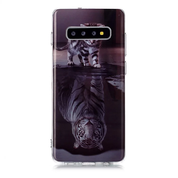 Pattern Printing IMD TPU Case for Samsung Galaxy S10 Plus - Cat and Reflection in Water