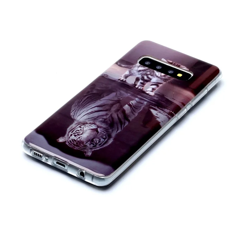 Pattern Printing IMD TPU Case for Samsung Galaxy S10 Plus - Cat and Reflection in Water