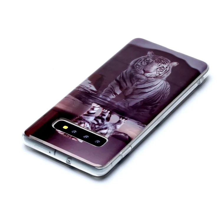 Pattern Printing IMD TPU Case for Samsung Galaxy S10 Plus - Cat and Reflection in Water
