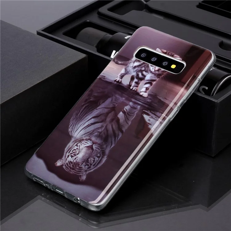 Pattern Printing IMD TPU Case for Samsung Galaxy S10 Plus - Cat and Reflection in Water