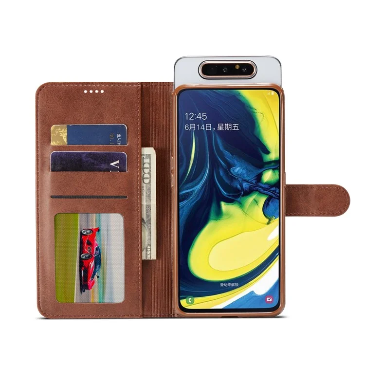 Lc. Tapa Del Teléfono de la Billetera de Cuero Imeeke Para Samsung Galaxy A80/90 - Marron Oscuro