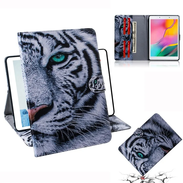 Impression de motifs en cuir PU + étui portefeuille stand TPU pour Samsung Galaxy Tab A 8.0 Wi-Fi (2019) T290/ LTE T295 - Tigre