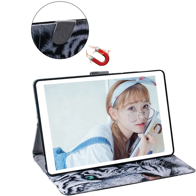 Impression de motifs en cuir PU + étui portefeuille stand TPU pour Samsung Galaxy Tab A 8.0 Wi-Fi (2019) T290/ LTE T295 - Tigre