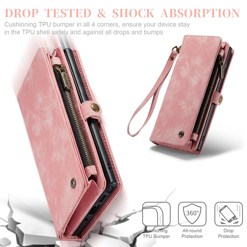 CASEME 008 Series for Samsung Galaxy Note 10 / Note 10 5G PU Leather Wallet Case Multi-function Magnetic Detachable Stand Phone Cover - Pink