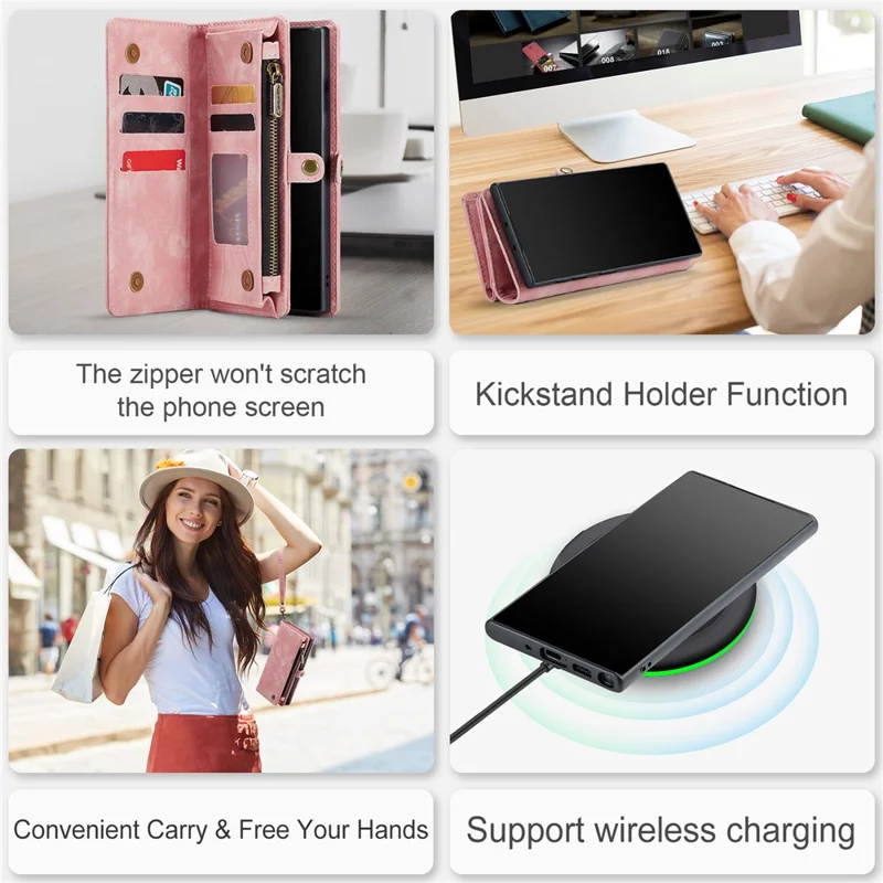 CASEME 008 Series for Samsung Galaxy Note 10 / Note 10 5G PU Leather Wallet Case Multi-function Magnetic Detachable Stand Phone Cover - Pink