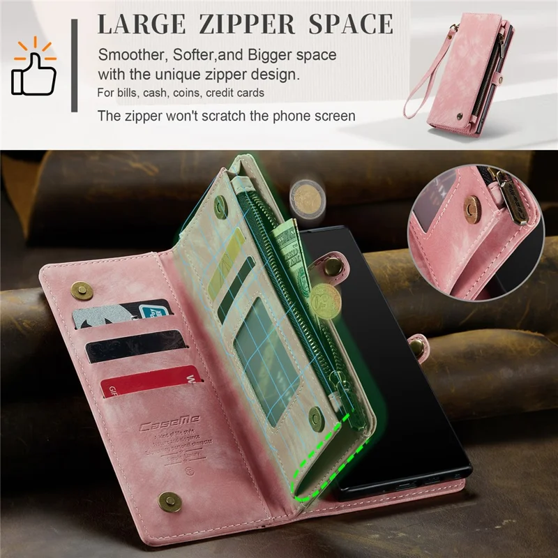 CASEME 008 Series for Samsung Galaxy Note 10 / Note 10 5G PU Leather Wallet Case Multi-function Magnetic Detachable Stand Phone Cover - Pink