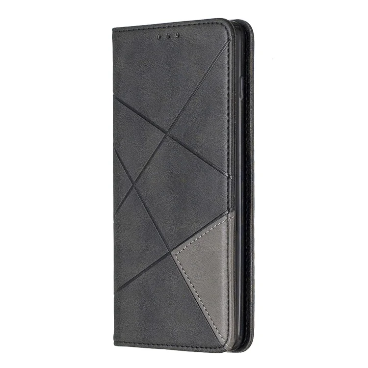 Estuche de Teléfono de Cuero de Patrón Geométrico Con Ranuras Para Tarjetas Para Samsung Galaxy S10 Plus - Negro