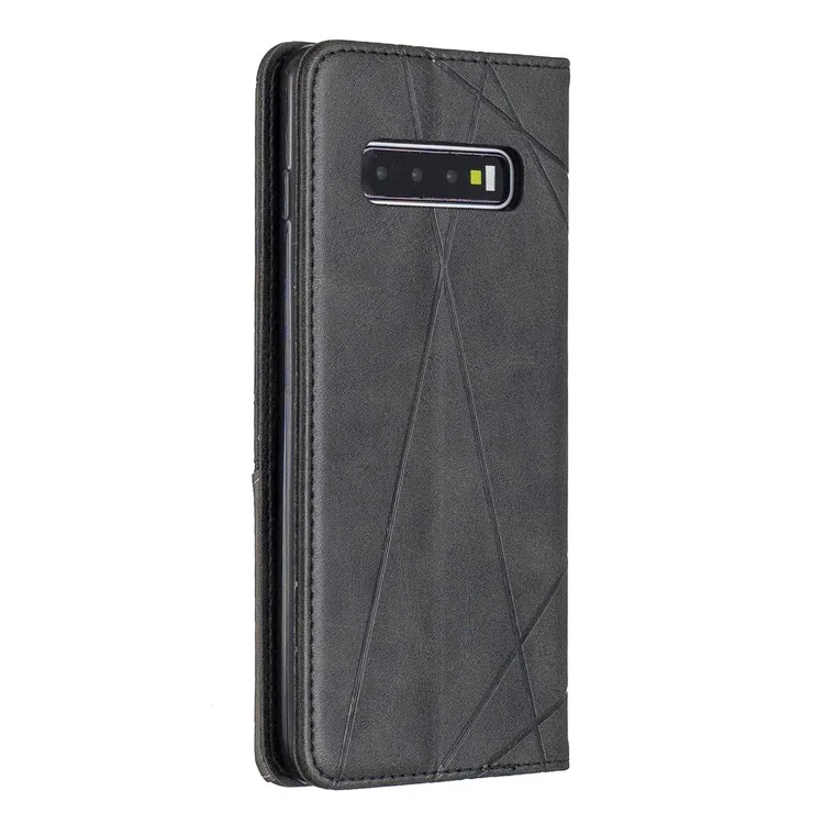 Estuche de Teléfono de Cuero de Patrón Geométrico Con Ranuras Para Tarjetas Para Samsung Galaxy S10 Plus - Negro