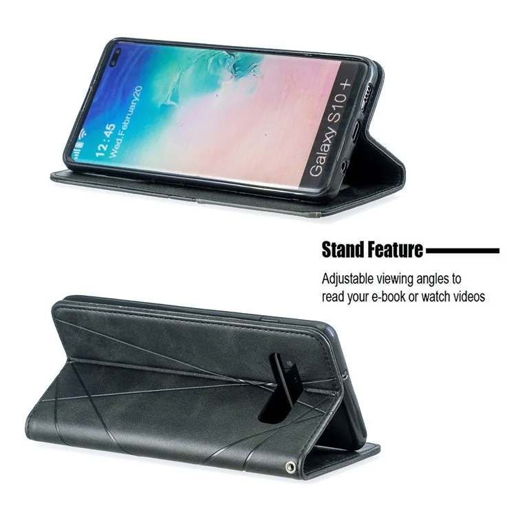 Étui de Téléphone en Cuir Géométrique Avec Des Emplacements de Carte Pour Samsung Galaxy S10 Plus - le Noir