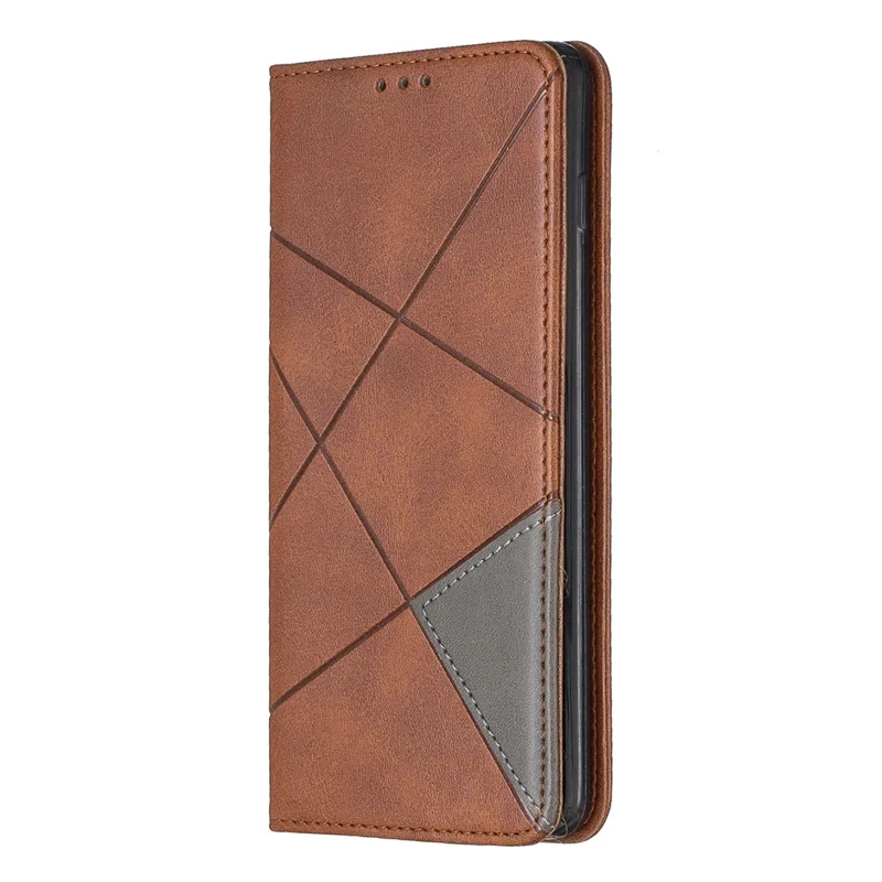 Geometric Pattern Leather Stand Phone Case with Card Slots for Samsung Galaxy S10 Plus - Brown