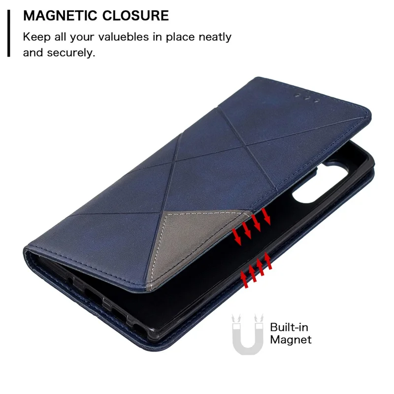 غطاء جلد هاتفي بتصميم هندسي مع حامل لهاتف سامسونج جالاكسي نوت 10 / نوت 10 5G - أزرق