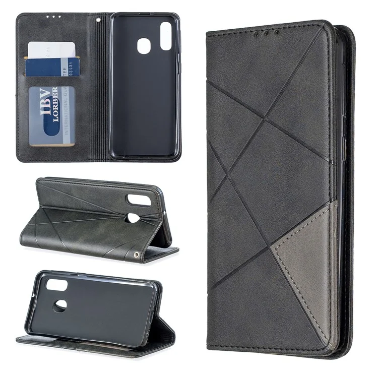 Geometric Pattern Leather Phone Casing for Samsung Galaxy A40 - Black