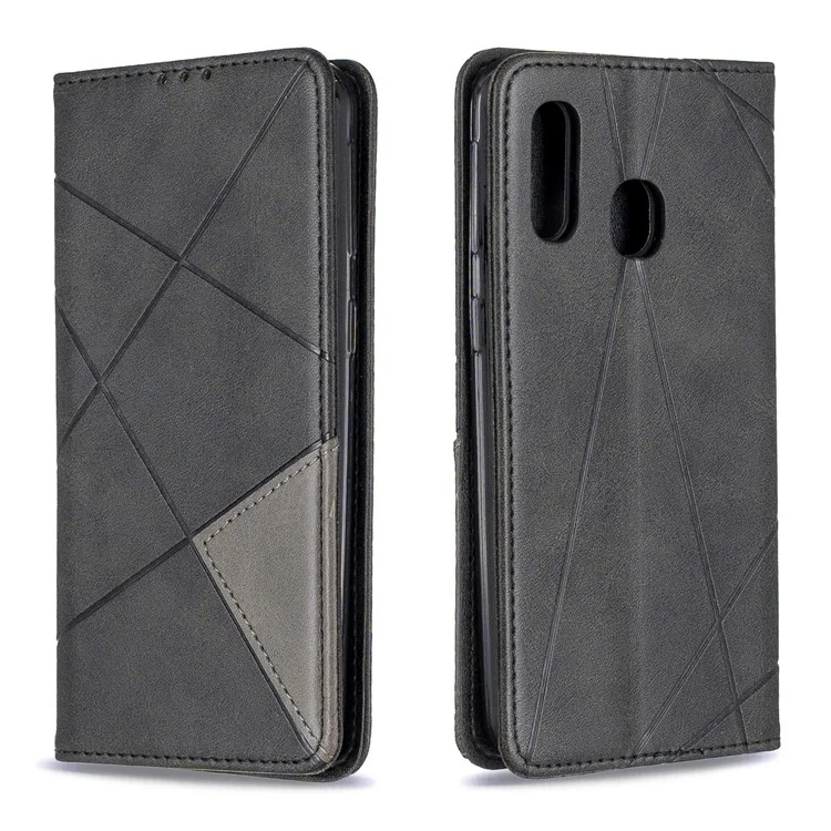 Geometrisches Muster-Leder-Telefongehäuse Für Samsung Galaxy A40 - Schwarz