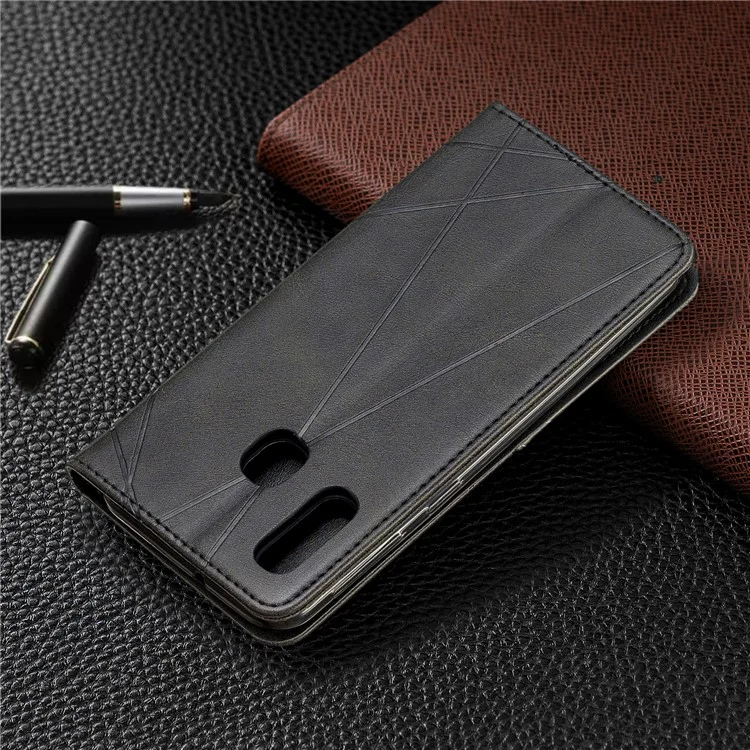 Geometric Pattern Leather Phone Casing for Samsung Galaxy A40 - Black