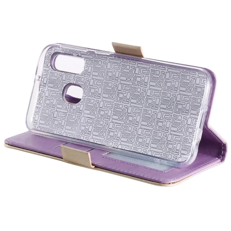 Motif de Fleurs en Dentelle Pocket de Poche de Poche Portefeuille en Cuir de Téléphone Avec Lanière de Nœud Pour Samsung Galaxy A40 - Violet