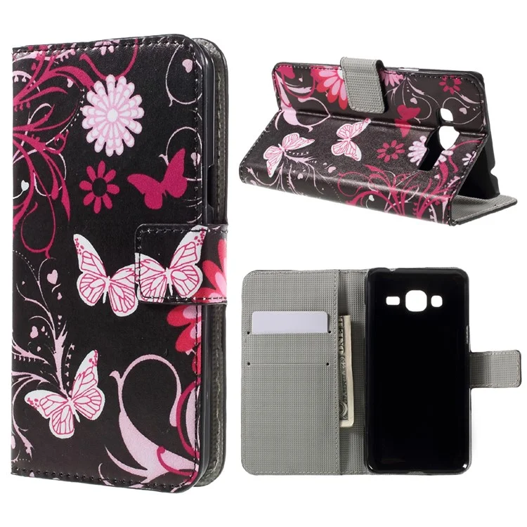 Wallet Leather Stand Case for Samsung Galaxy J3 (2016) / J3 - Butterfly Flowers