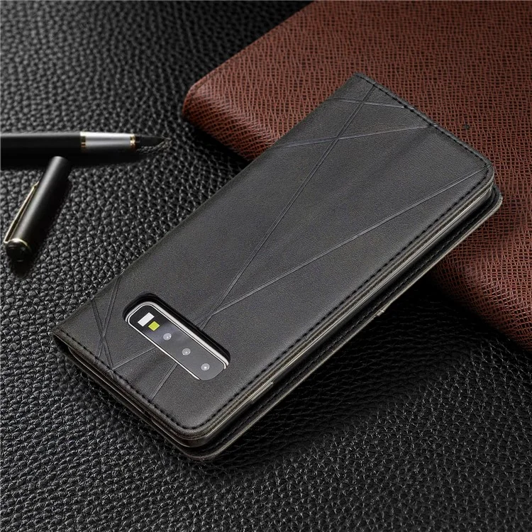 Telefono in Pelle Geometrica in Pelle Con Supporto Per Samsung Galaxy S10 - Nero