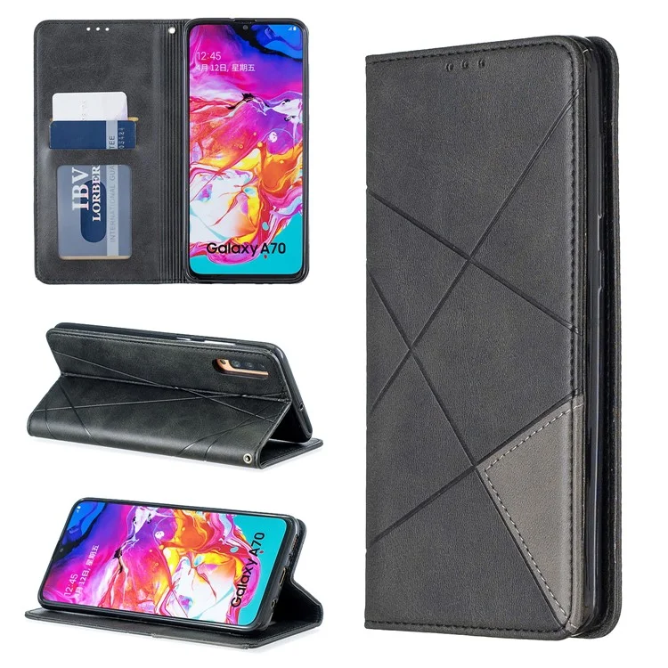 Geometric Pattern Leather Card Holder Case for Samsung Galaxy A70 - Black