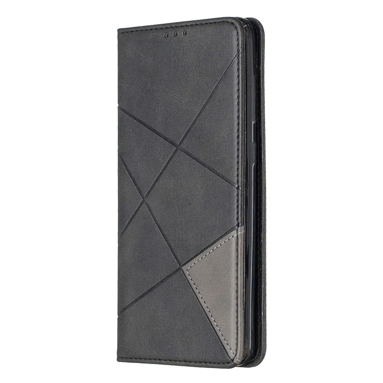 Geometric Pattern Leather Card Holder Case for Samsung Galaxy A70 - Black