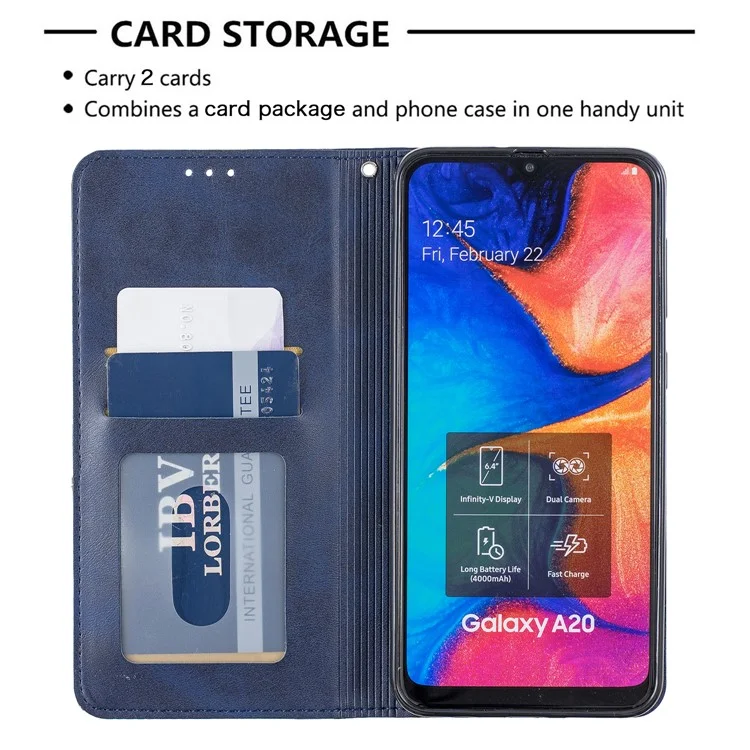 Geometric Pattern Leather Stand Case with Card Slots for Samsung Galaxy A20 / A30 - Blue