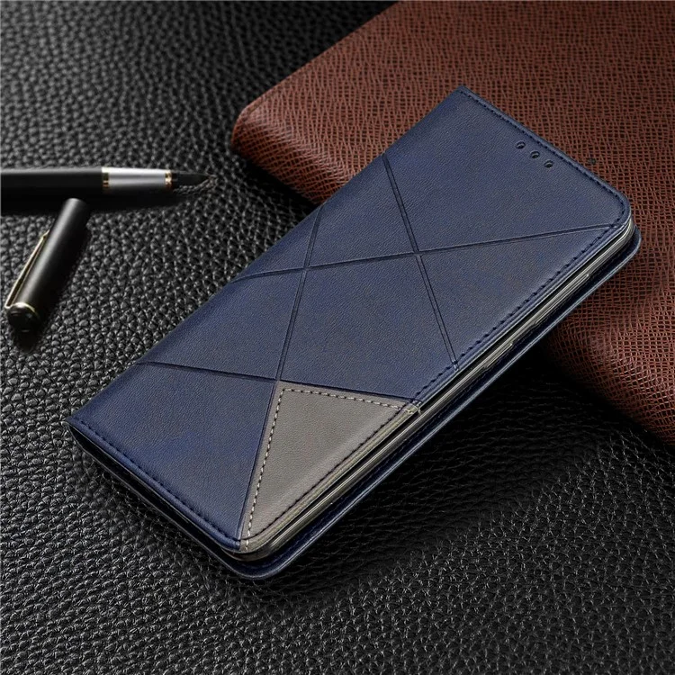 Estuche de Cuero de Patrón Geométrico Con Ranuras Para Tarjetas Para Samsung Galaxy A20/A30 - Azul