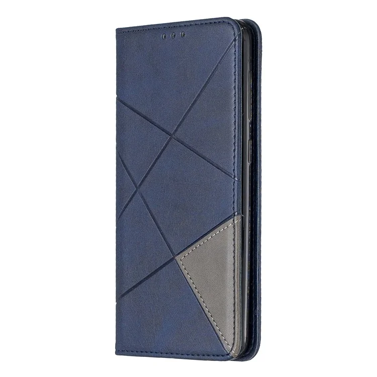 Estuche de Cuero de Patrón Geométrico Con Ranuras Para Tarjetas Para Samsung Galaxy A20/A30 - Azul