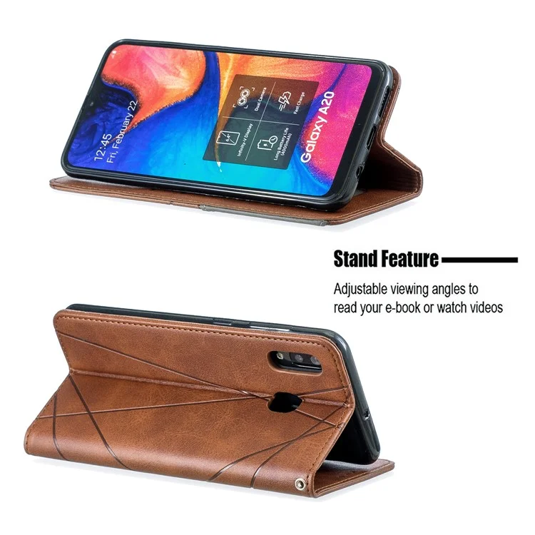 Geometric Pattern Leather Stand Case with Card Slots for Samsung Galaxy A20 / A30 - Brown