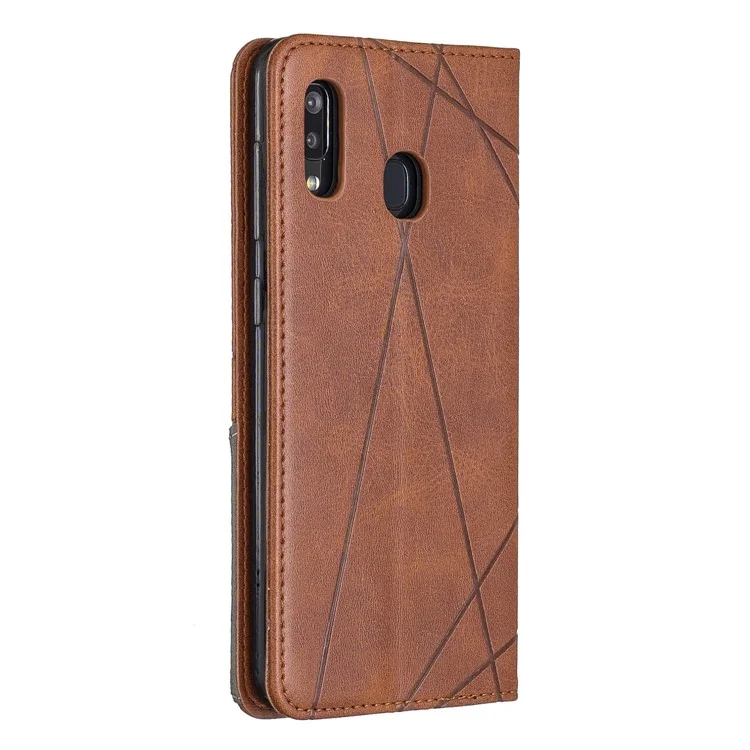 Geometric Pattern Leather Stand Case with Card Slots for Samsung Galaxy A20 / A30 - Brown