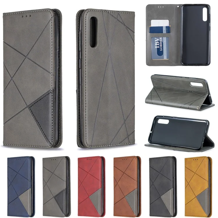 Case de Teléfono de Cuero de Patrón Geométrico Con Soporte Para Samsung Galaxy A50/a50s/a30s - Negro