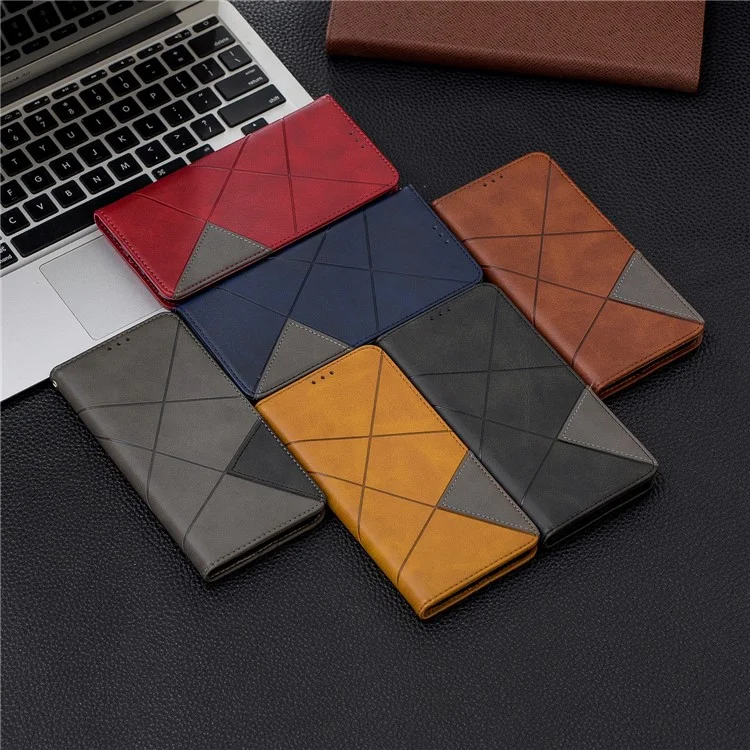 Geometric Pattern Leather Phone Case with Stand for Samsung Galaxy A50/A50s/A30s - Black