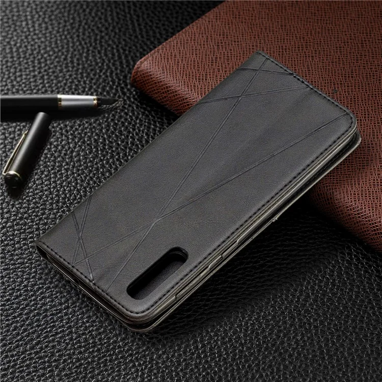 Geometric Pattern Leather Phone Case with Stand for Samsung Galaxy A50/A50s/A30s - Black