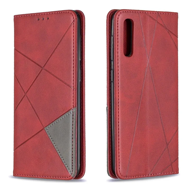 Geometric Pattern Leather Phone Case with Stand for Samsung Galaxy A50/A50s/A30s - Red