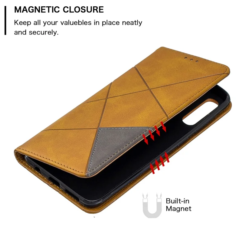 Geometric Pattern Leather Phone Case with Stand for Samsung Galaxy A50 / A50s / A30s - Yellow