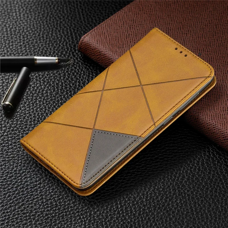 Geometric Pattern Leather Phone Case with Stand for Samsung Galaxy A50 / A50s / A30s - Yellow