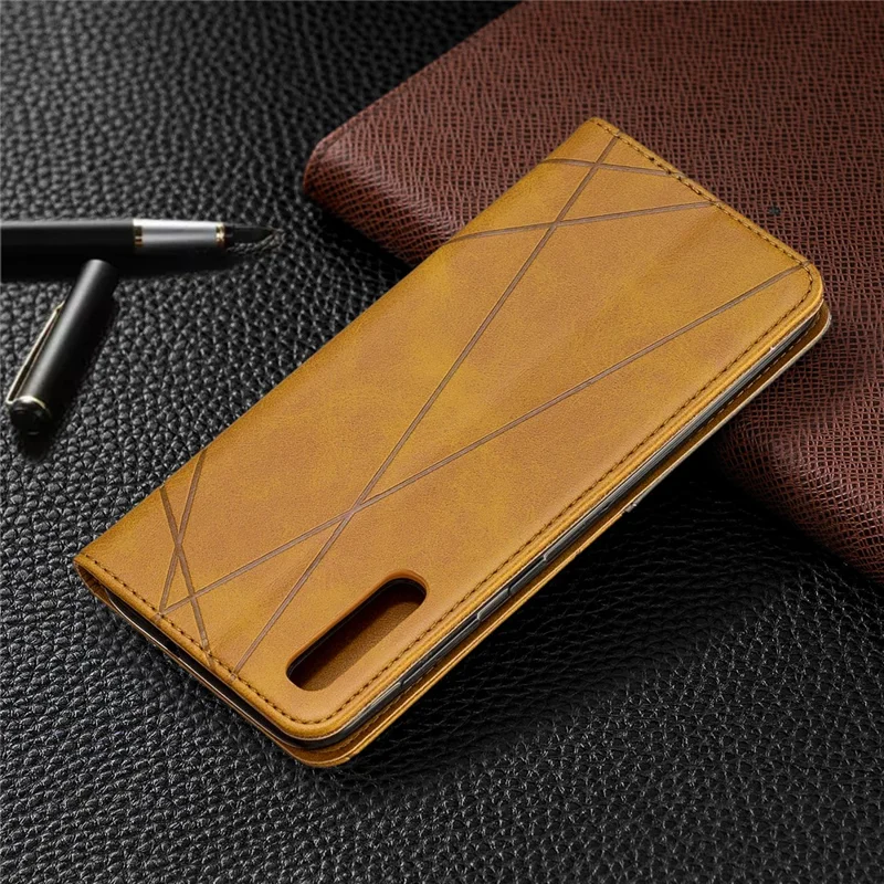 Geometric Pattern Leather Phone Case with Stand for Samsung Galaxy A50 / A50s / A30s - Yellow