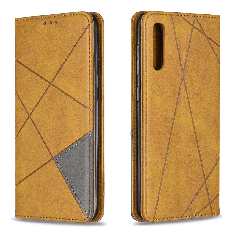 Geometric Pattern Leather Phone Case with Stand for Samsung Galaxy A50 / A50s / A30s - Yellow