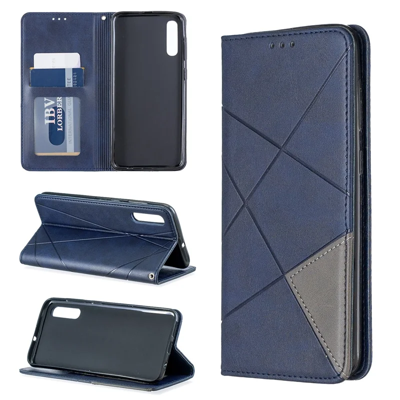 Geometric Pattern Leather Phone Case with Stand for Samsung Galaxy A50 / A50s / A30s - Blue