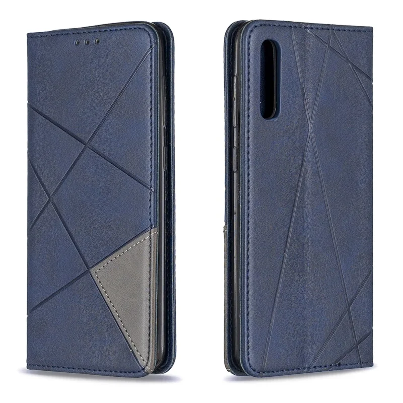 Geometric Pattern Leather Phone Case with Stand for Samsung Galaxy A50 / A50s / A30s - Blue