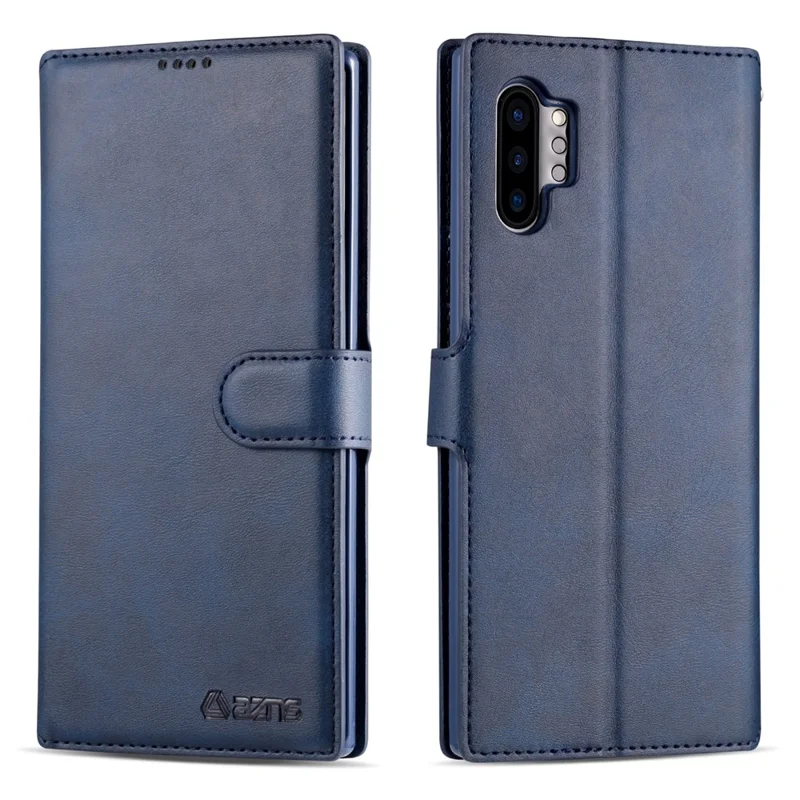 AZNS Leather Wallet Phone Shell for Samsung Galaxy Note 10 Plus / Note 10 Plus 5G - Blue